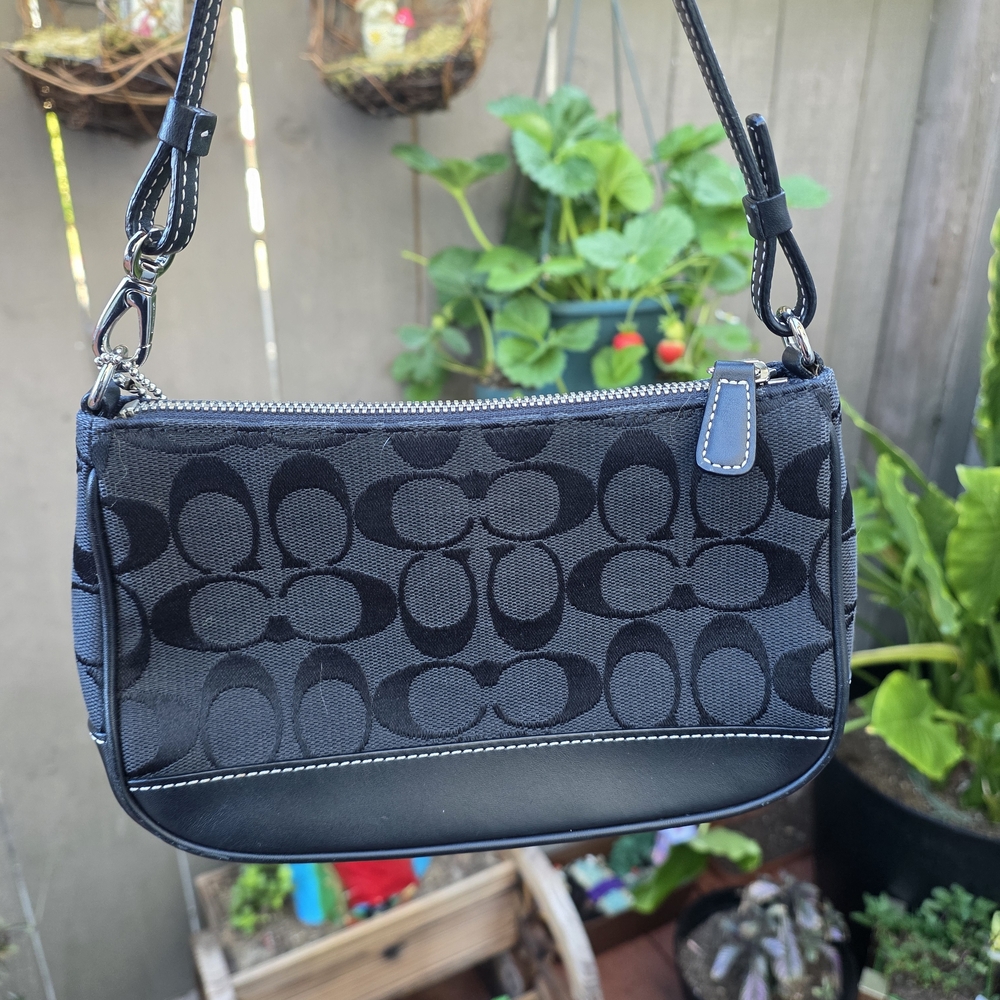 Coach Black Signature Canvas Mini Shoulder Bag